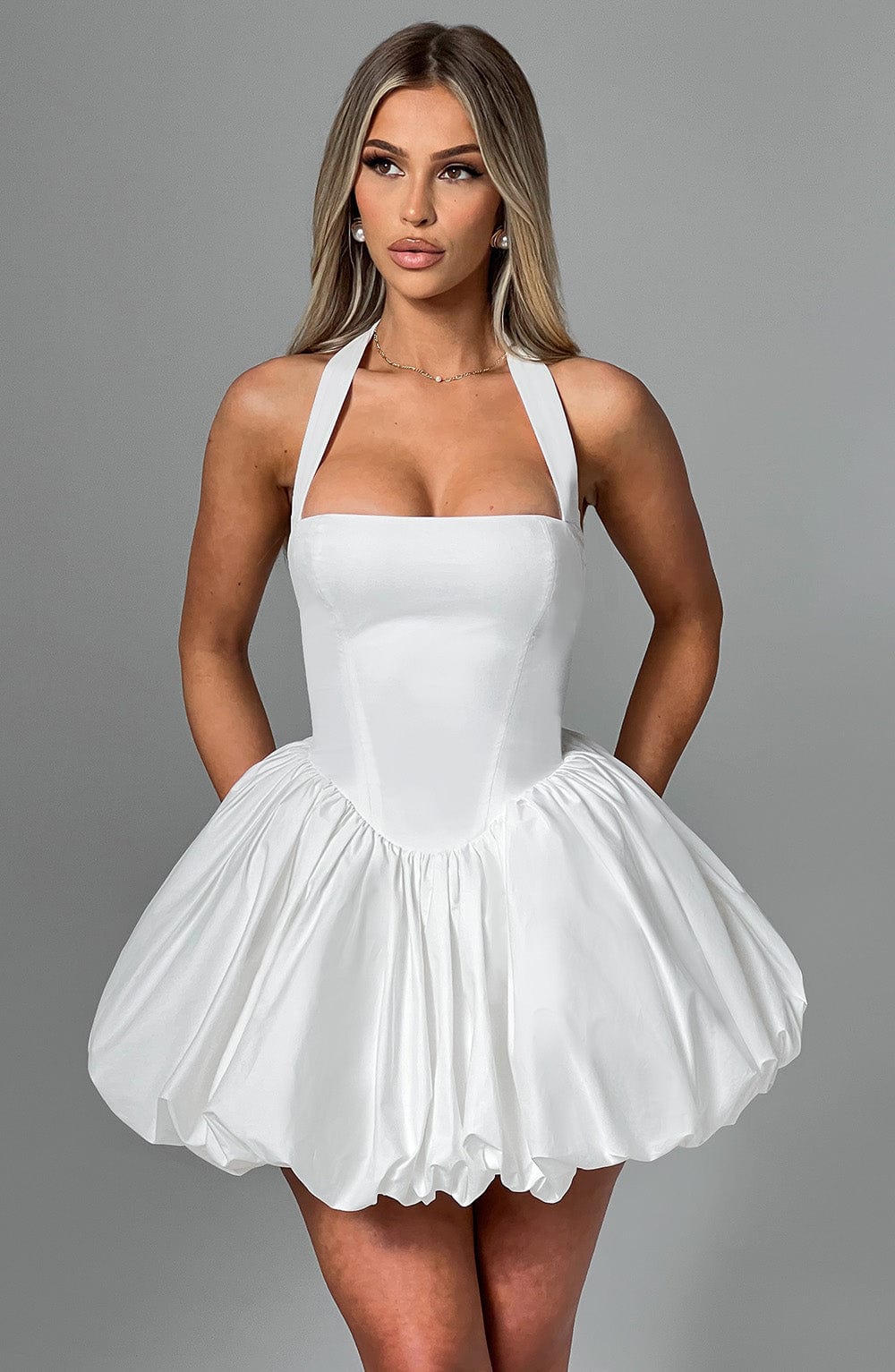 White Mini Dress with Puffball Skirt – Luxesand
