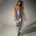 Silver Sequin Cut Out Maxi Dress