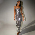 Silver Sequin Cut Out Maxi Dress