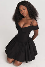 Black Corset Mini Dress with Off Shoulder Neckline