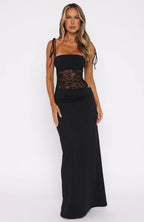 Black Lace Maxi Dress with Cut Out Detail and Adjustable Straps