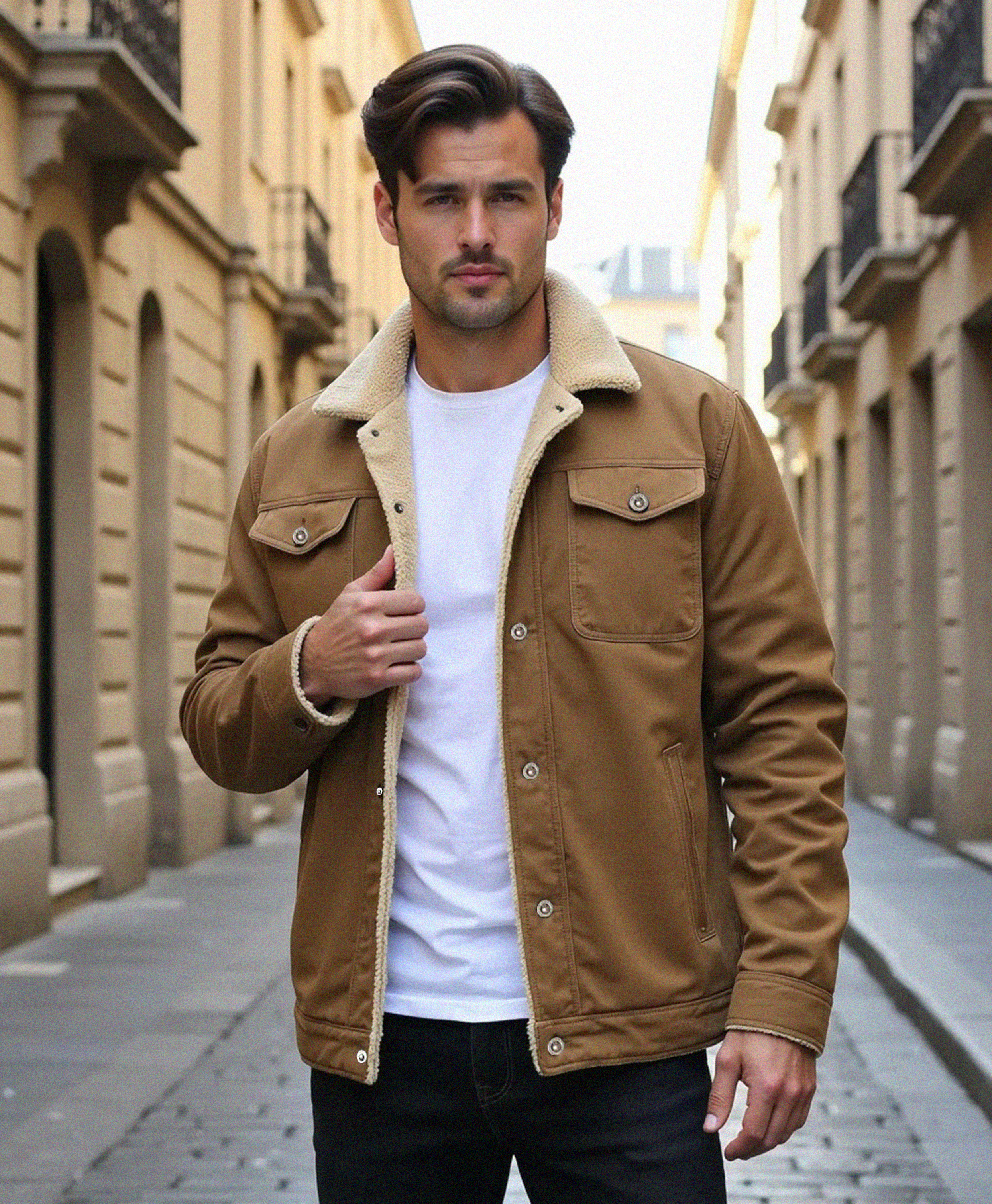Men's Clean-Cut Winter Jacket with Practical Pockets