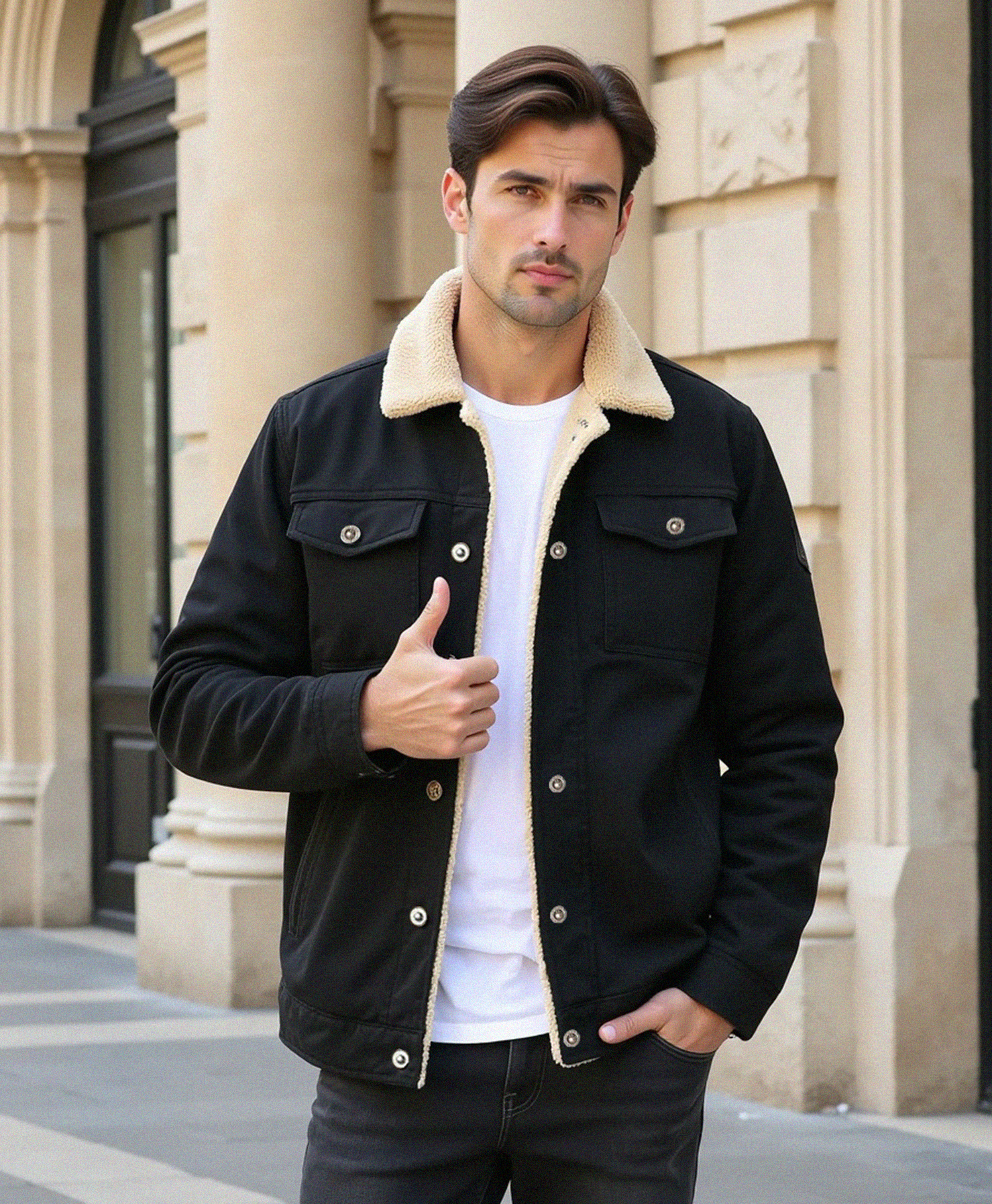 Men's Clean-Cut Winter Jacket with Practical Pockets