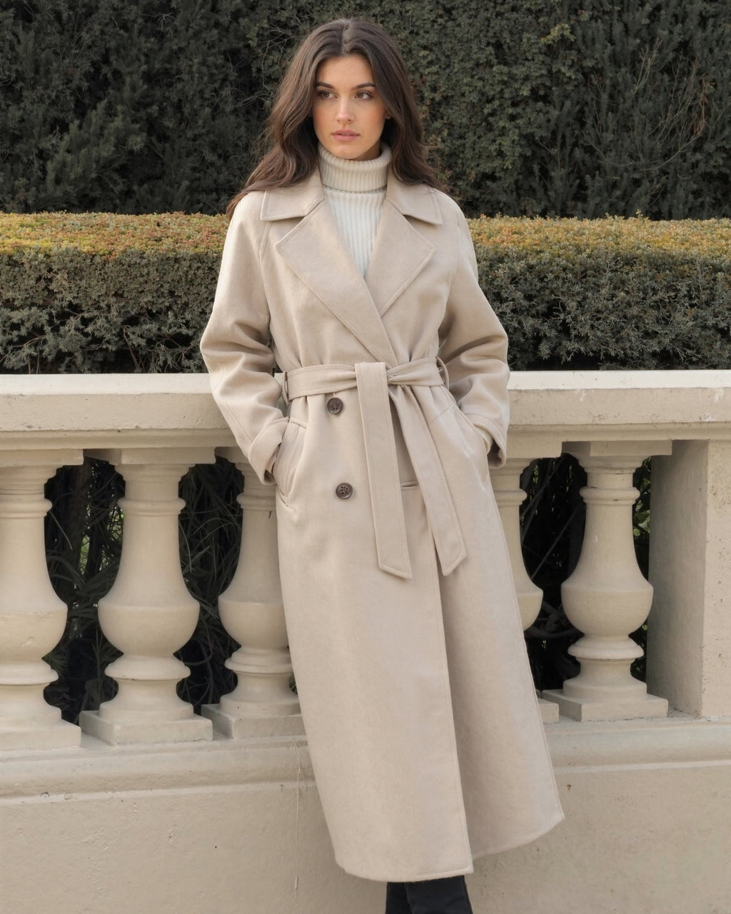 Women's Long Wool-Blend Winter Coat with Straight Silhouette