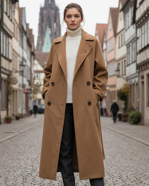 Women's Long Wool-Blend Winter Coat with Straight Silhouette