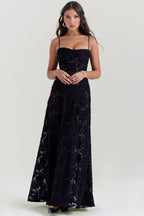 Black Floral Lame Maxi Dress with Lace-Up Back