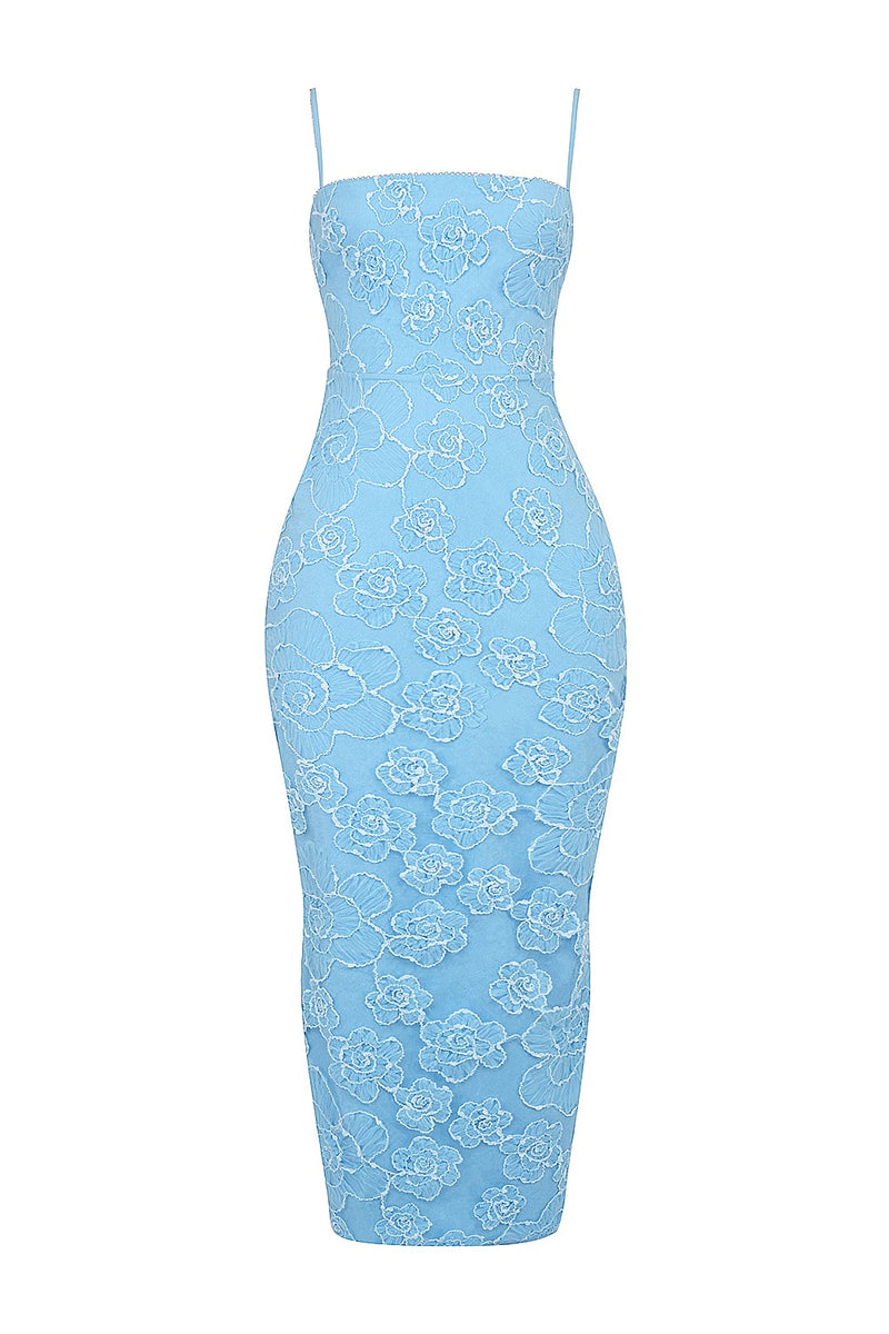 Blue Lace Maxi Dress with Adjustable Straps