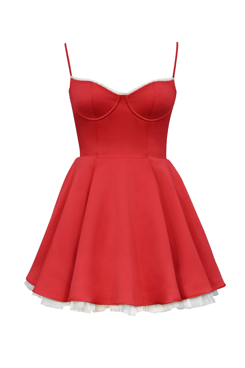 Red Mini Dress with Corset Bodice and Tulle Skirt
