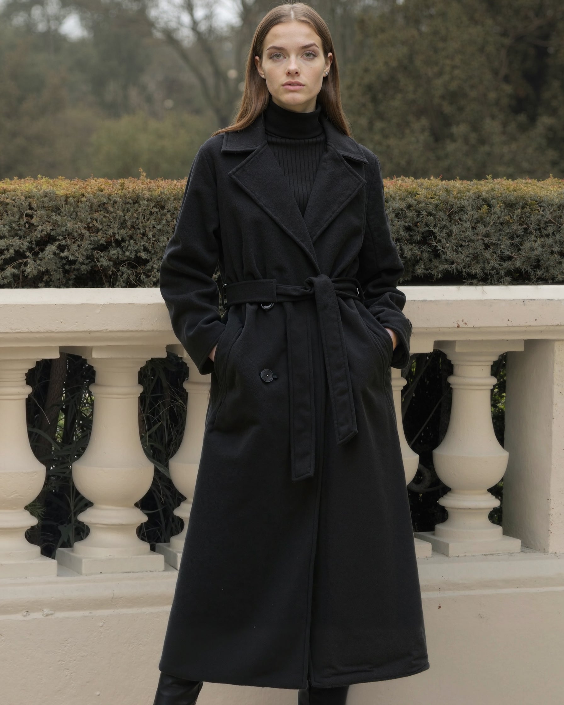 Women's Long Wool-Blend Winter Coat with Straight Silhouette