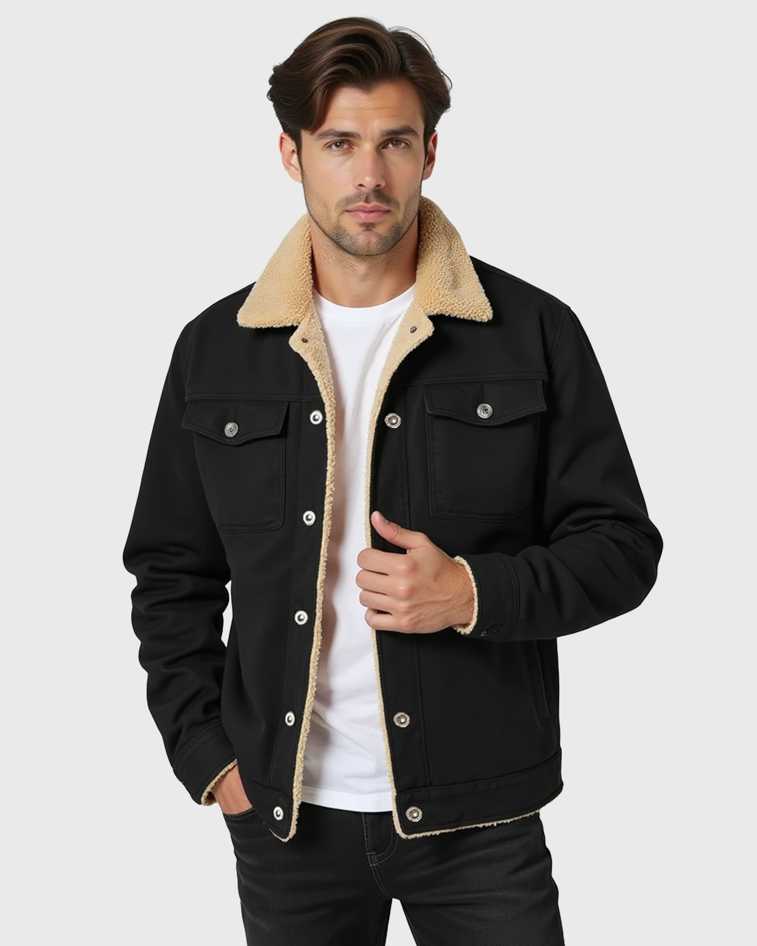 Men's Clean-Cut Winter Jacket with Practical Pockets