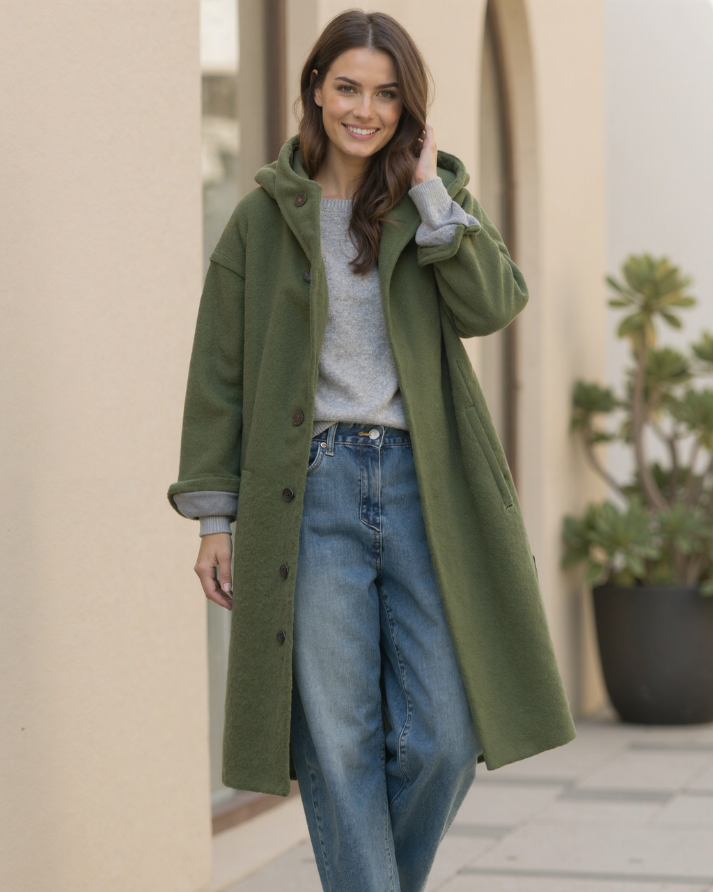 Women's Hooded Thick Winter Coat with Button Closure