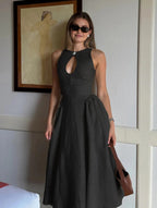 Black Maxi Dress – Sleeveless Mock Neck – Cut-Out Detail – Women’s Elegant Style