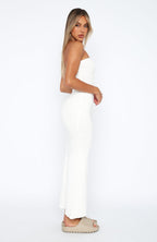 White Strapless Bodycon Maxi Dress with Stretch Fabric