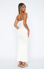 White Strapless Bodycon Maxi Dress with Stretch Fabric
