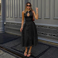 Black Maxi Dress – Sleeveless Mock Neck – Cut-Out Detail – Women’s Elegant Style