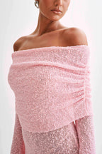Pink Off Shoulder Mini Dress