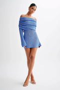 Blue Off Shoulder Mini Dress