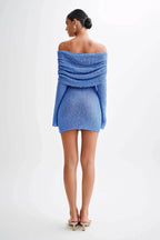 Blue Off Shoulder Mini Dress