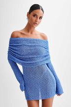 Blue Off Shoulder Mini Dress