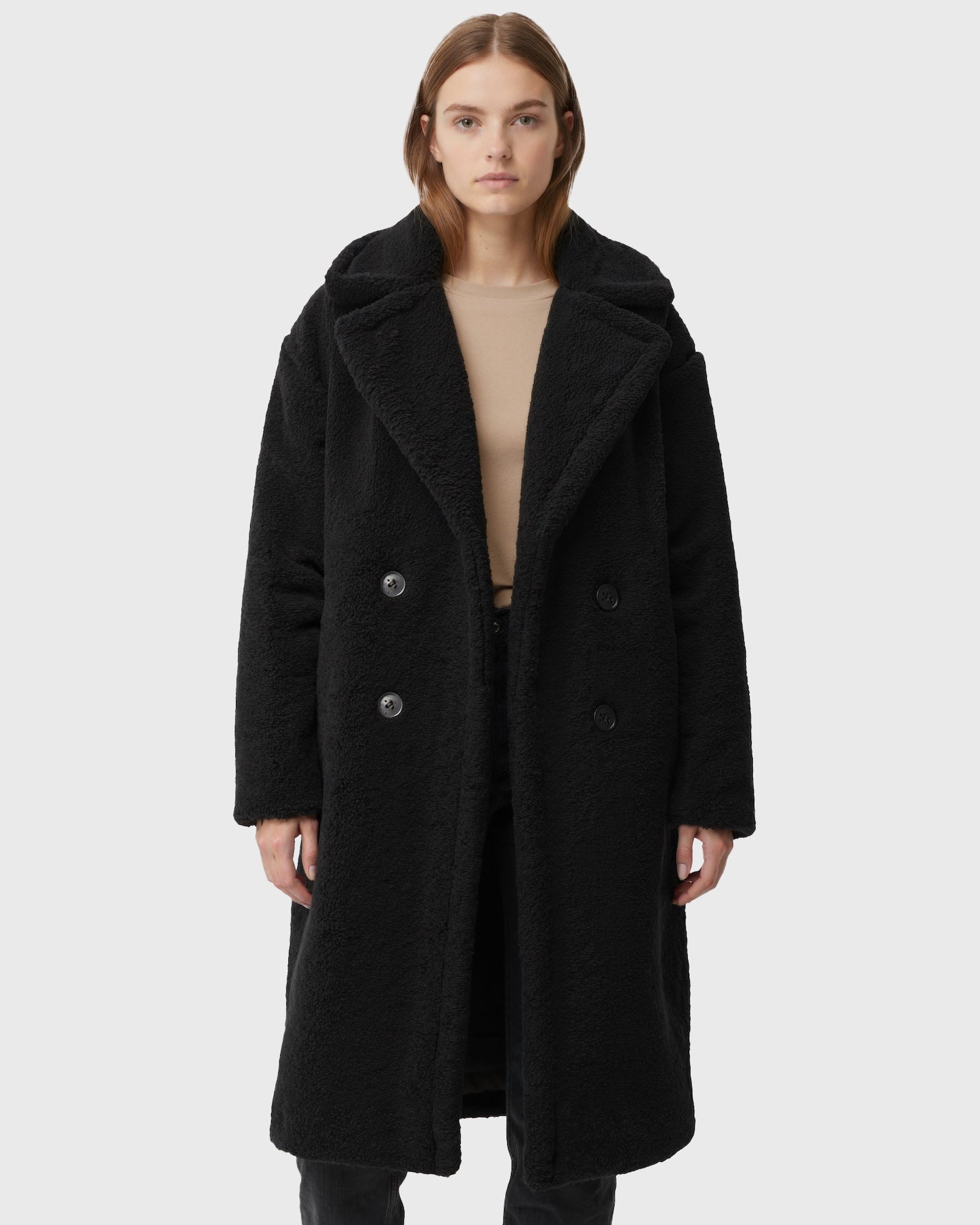 Women's Long Teddy Coat with Straight Silhouette
