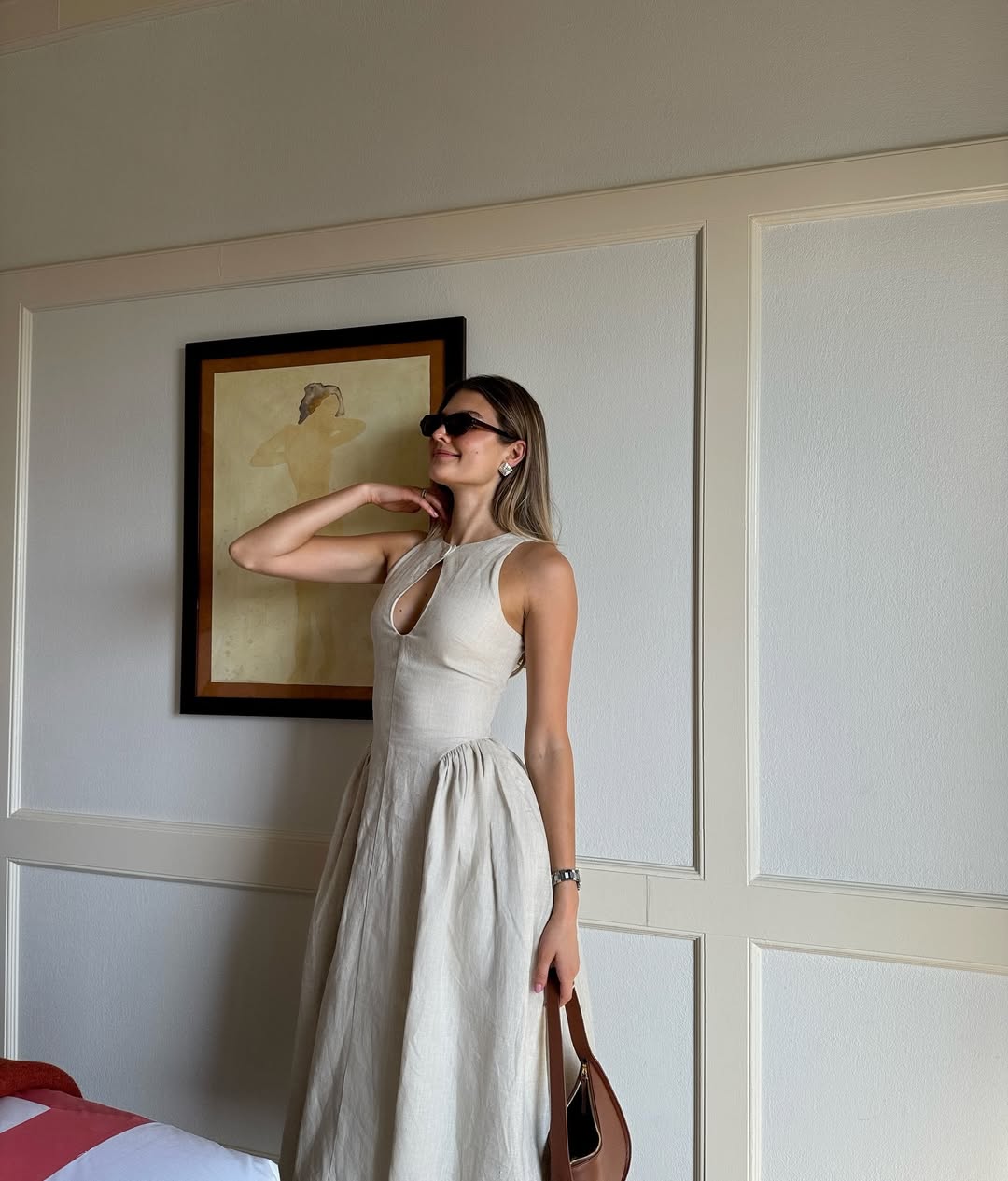 White Sleeveless Maxi Dress with Mock Neck and Cut-Out Detail