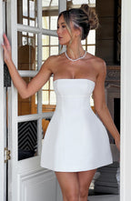 Strapless Bubble Hem Mini Dress in White