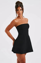 Strapless Bubble Hem Mini Dress in Black