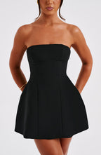 Strapless Bubble Hem Mini Dress in Black