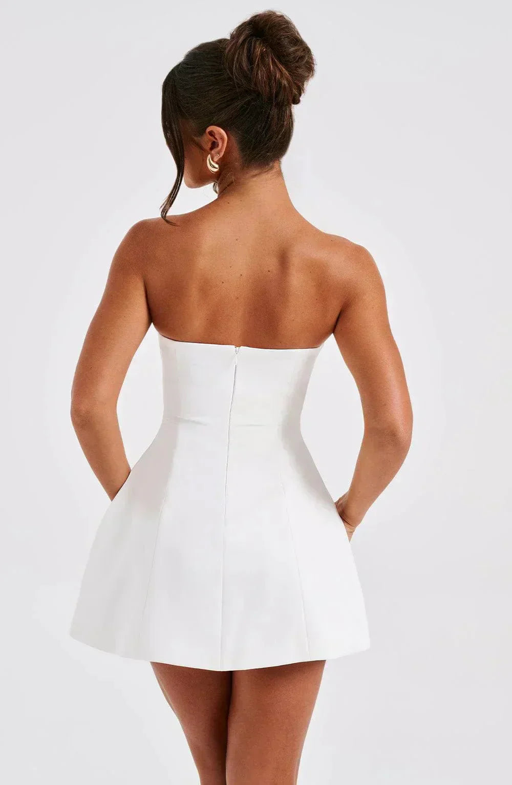 Strapless Bubble Hem Mini Dress in White