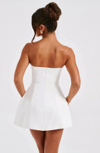 Strapless Bubble Hem Mini Dress in White