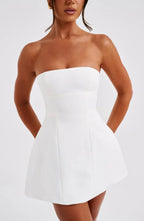 Strapless Bubble Hem Mini Dress in White
