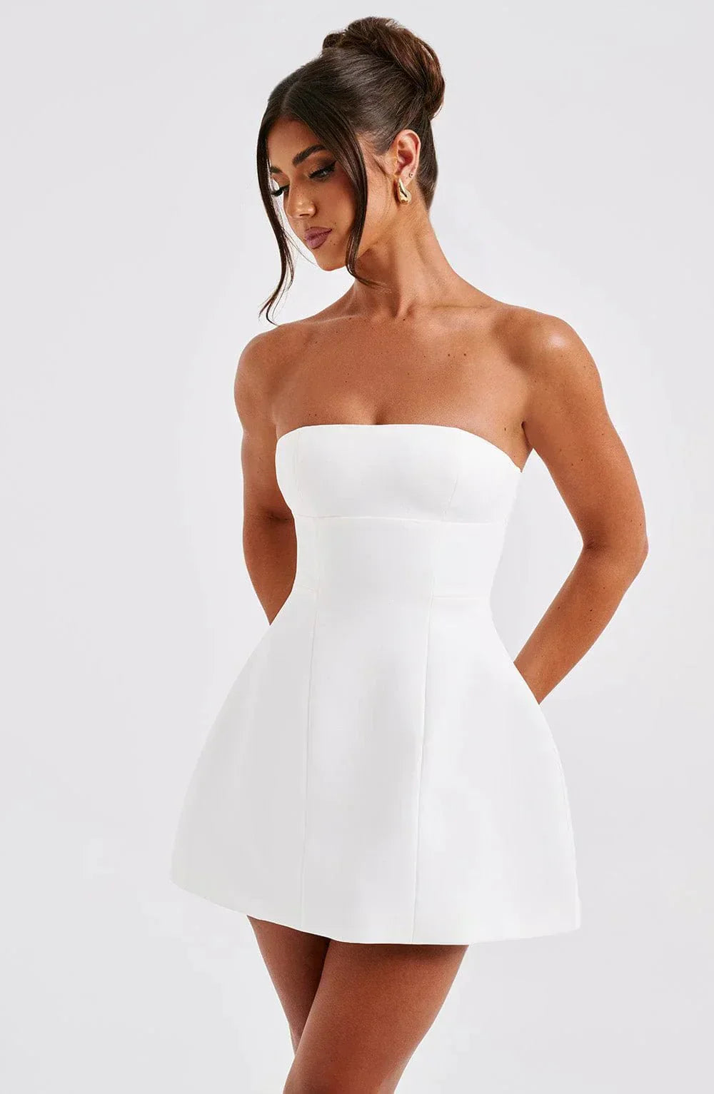 Strapless Bubble Hem Mini Dress in White