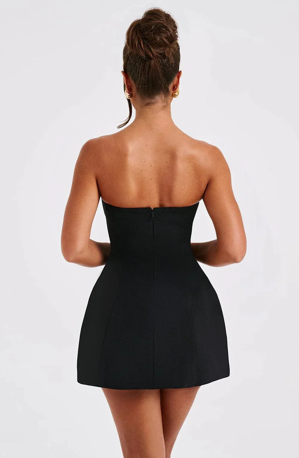 Strapless Bubble Hem Mini Dress in Black