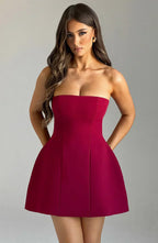 Red Strapless Bubble Hem Mini Dress