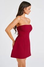 Red Strapless Bubble Hem Mini Dress