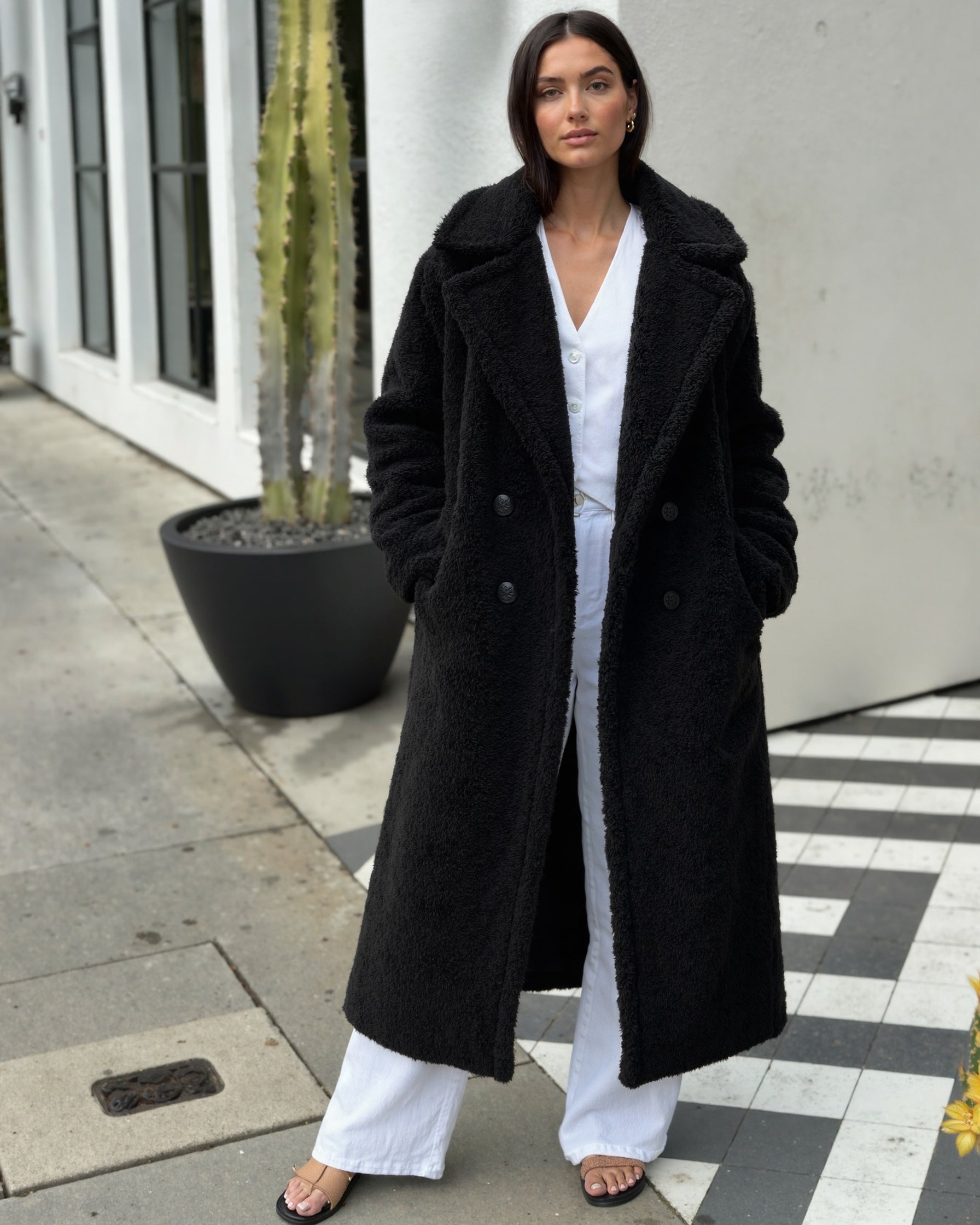 Women's Long Teddy Coat with Straight Silhouette