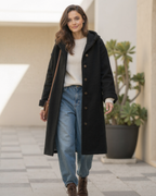 Women's Hooded Thick Winter Coat with Button Closure