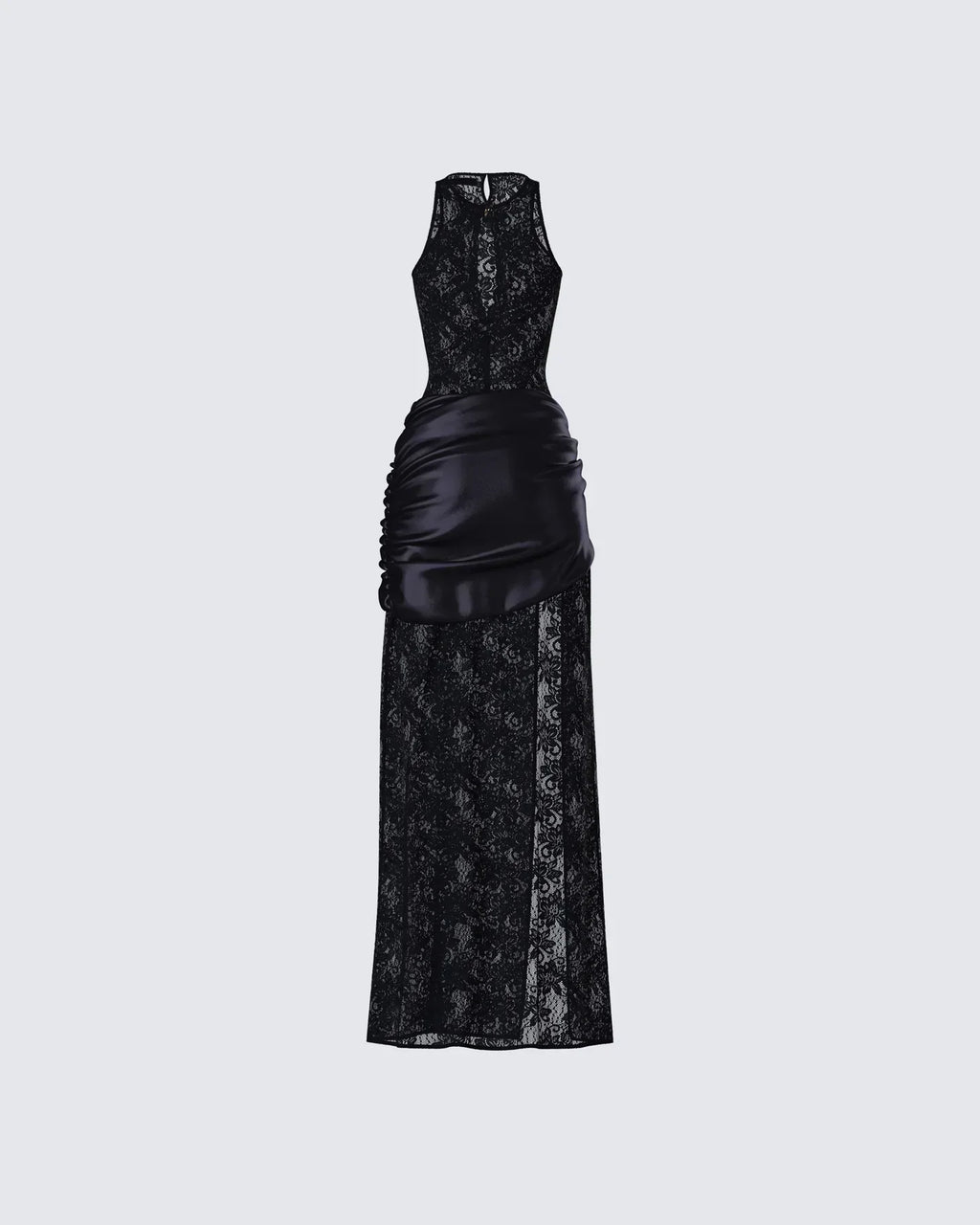 Black Lace Maxi Dress with Thigh High Slit