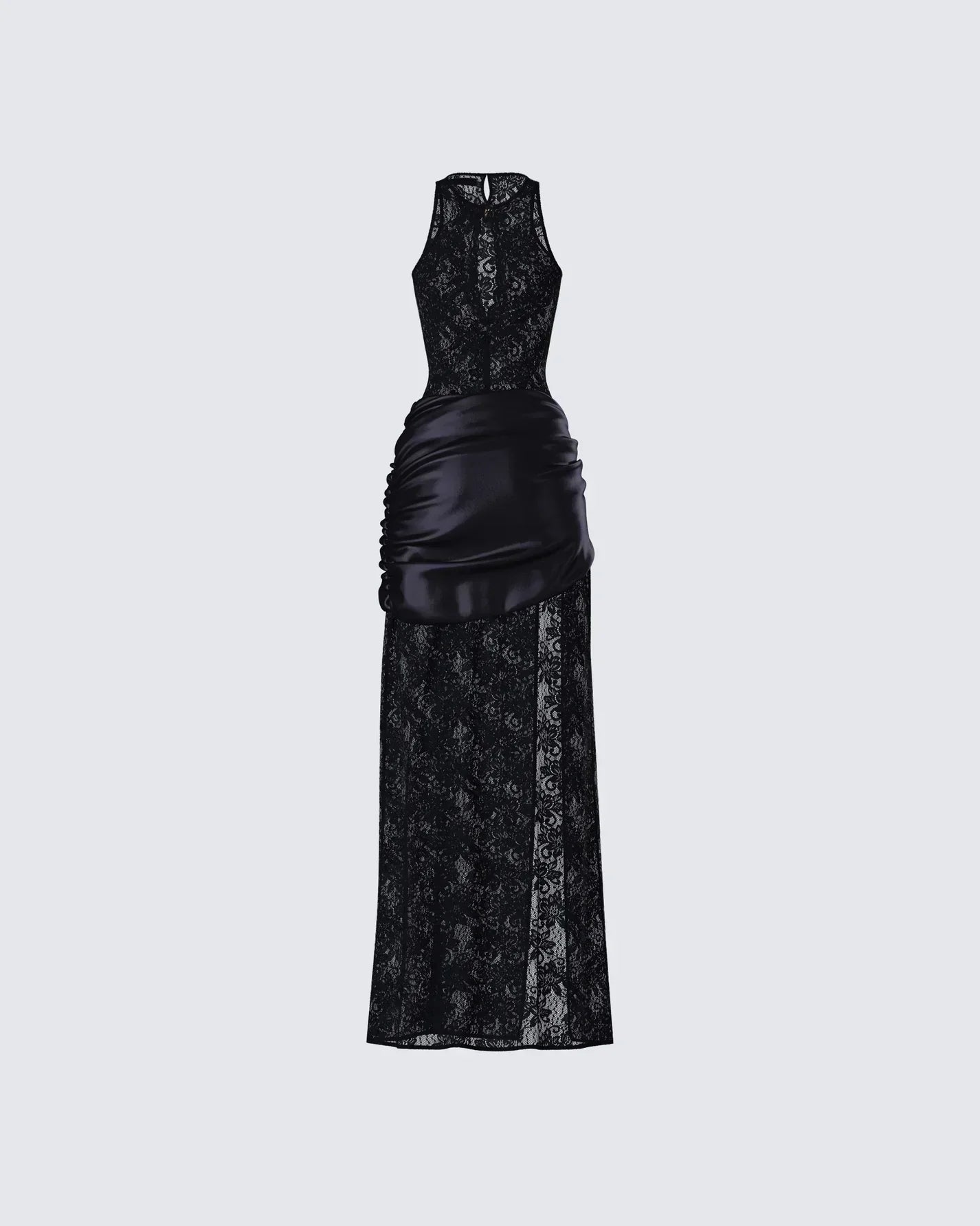 Black Lace Maxi Dress with Thigh High Slit