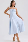 Blue Midi Dress with Corset Bodice and Side Split