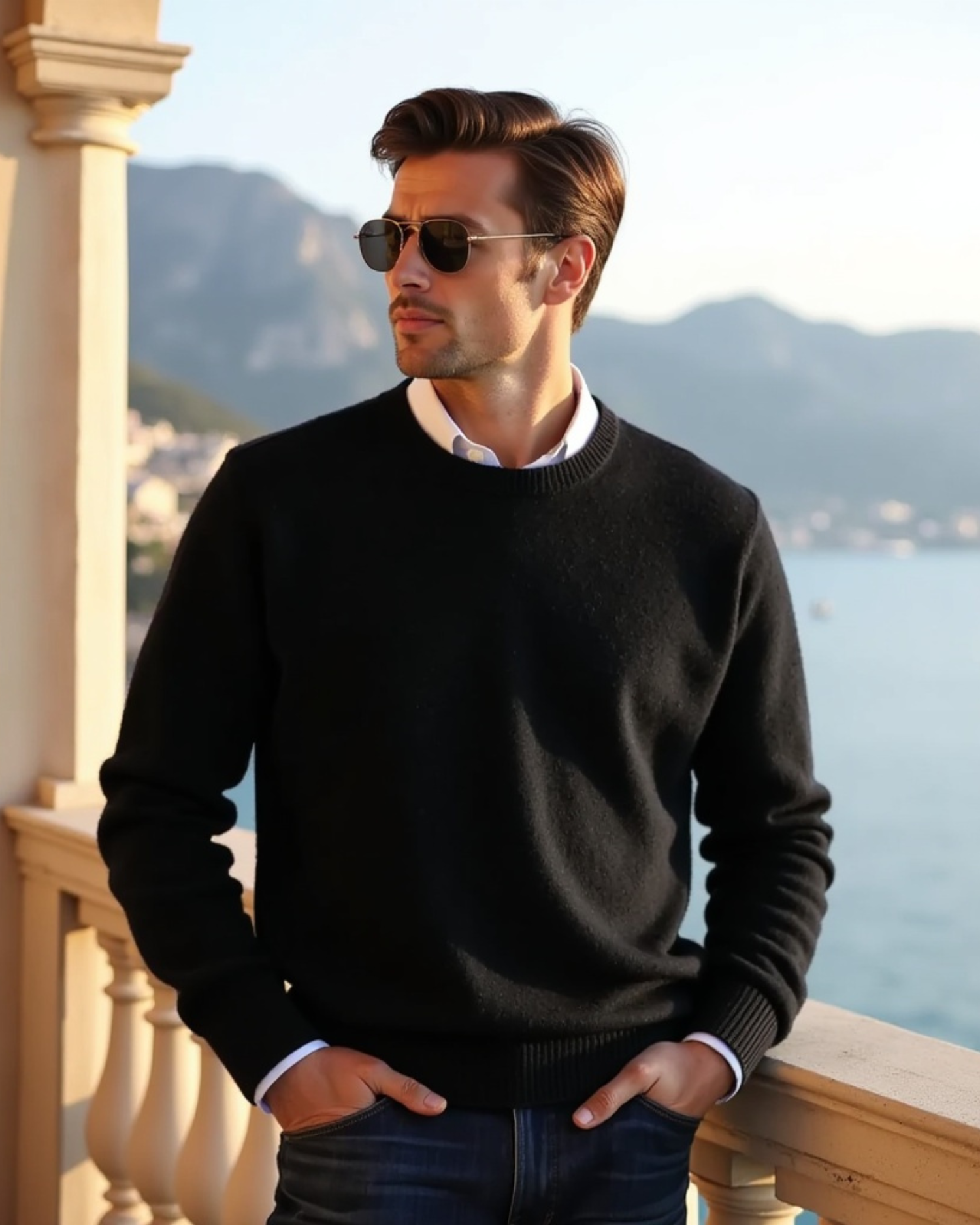 Men's Round-Neck Knit Sweater with Seasonal Fit