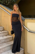 Black Lace Maxi Dress with Cut Out Detail and Adjustable Straps