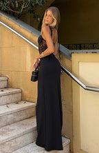 Black Lace Maxi Dress with Cut Out Detail and Adjustable Straps