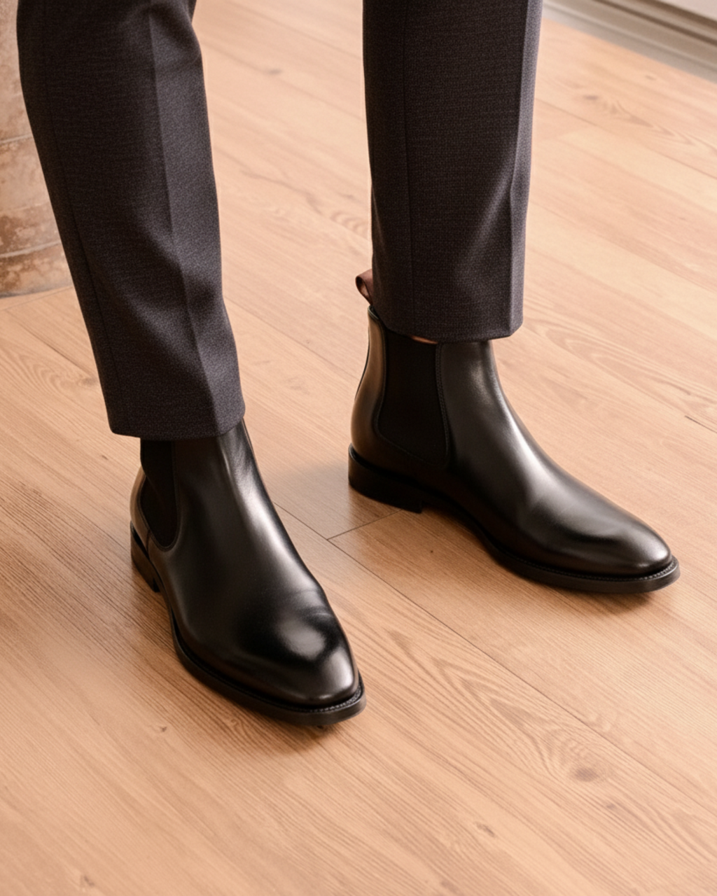 Men's Chelsea Boots with Elastic Side Panels and Almond Toe
