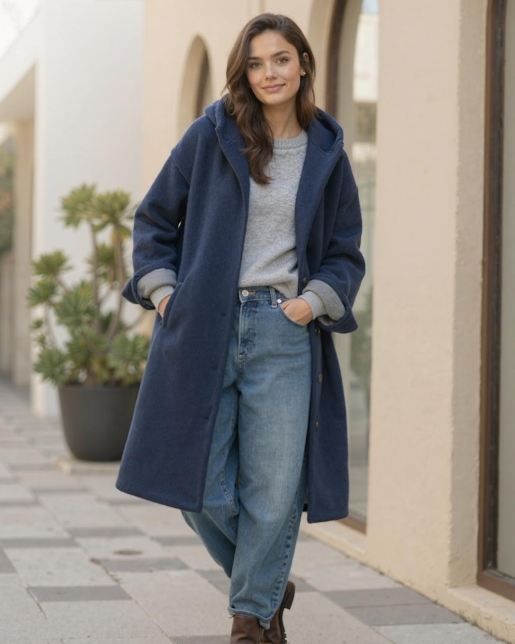 Women's Hooded Thick Winter Coat with Button Closure