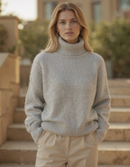 Women's Loose-Fit Turtleneck Sweater with Ribbed Trim