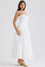 White Midi Sundress with Fitted Bodice and Flowy Skirt