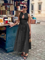 Black Maxi Dress – Sleeveless Mock Neck – Cut-Out Detail – Women’s Elegant Style