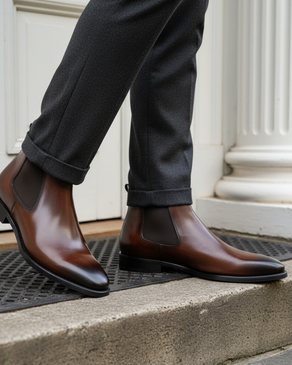 Men's Chelsea Boots with Elastic Side Panels and Almond Toe