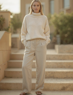 Women's Loose-Fit Turtleneck Sweater with Ribbed Trim